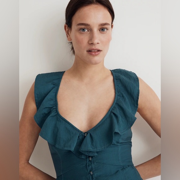 NWT Madewell Teal Ruffle Button-Front Mini Dress
- 6